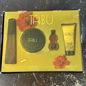 Vintage Tabu Fragrances Gift Set 3.0 Oz Spray Cologne Dusting Powder + Parfum